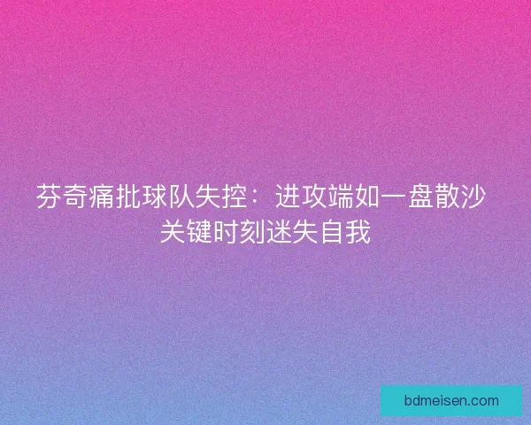 芬奇痛批球队失控：进攻端如一盘散沙 关键时刻迷失自我